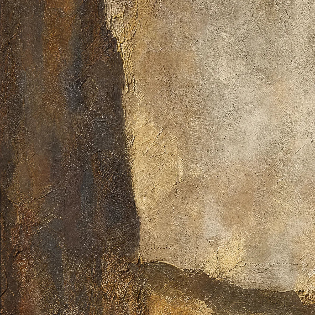 Textured earth tone abstract wall art in brown, beige, and gold