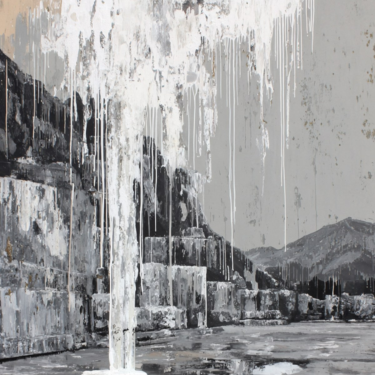 ECHO CHAMBER: Monochromatic Industrial Abstract Landscape Painting