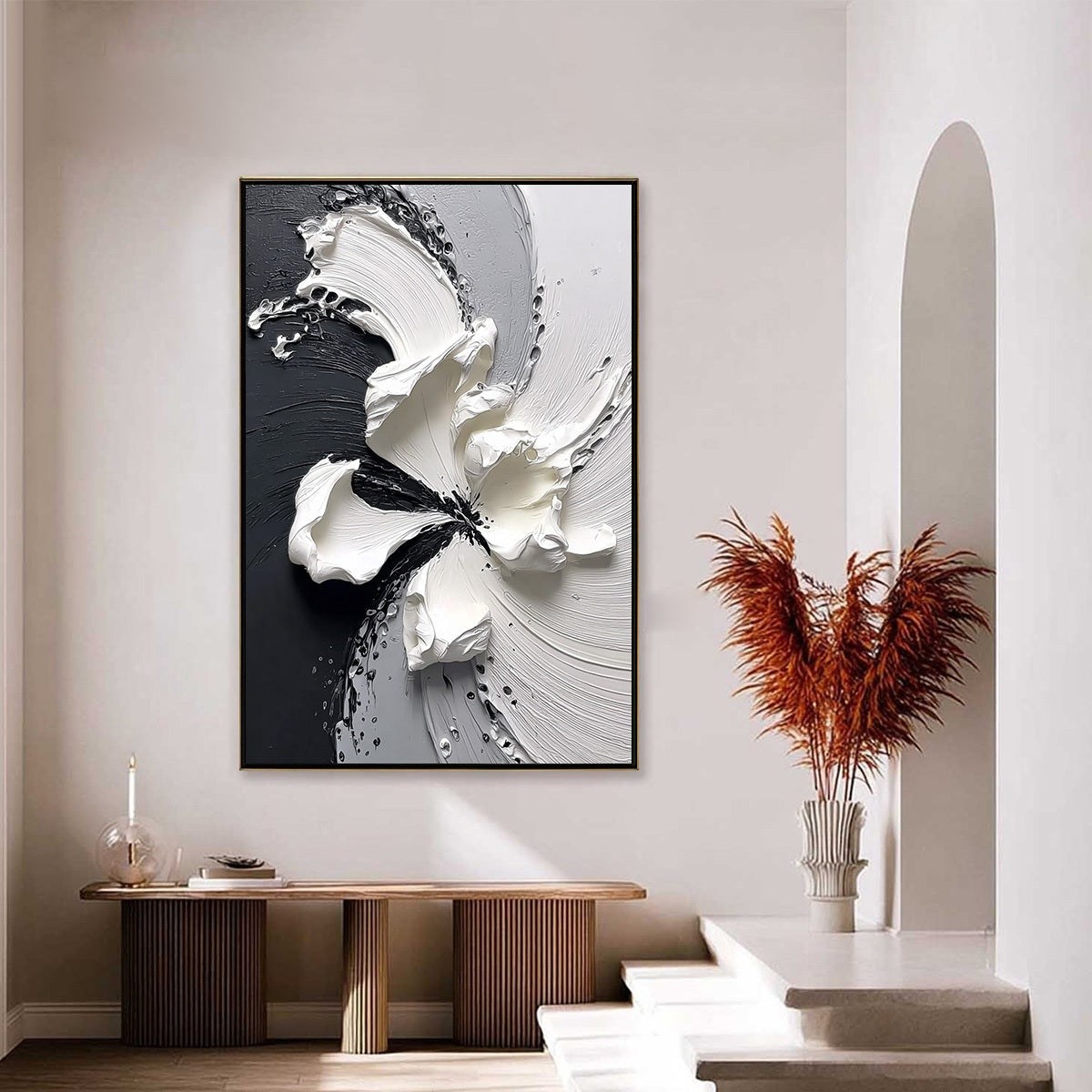 ECHOES IN WHITE: Textured Wabi-Sabi Abstract Floral Wall Art