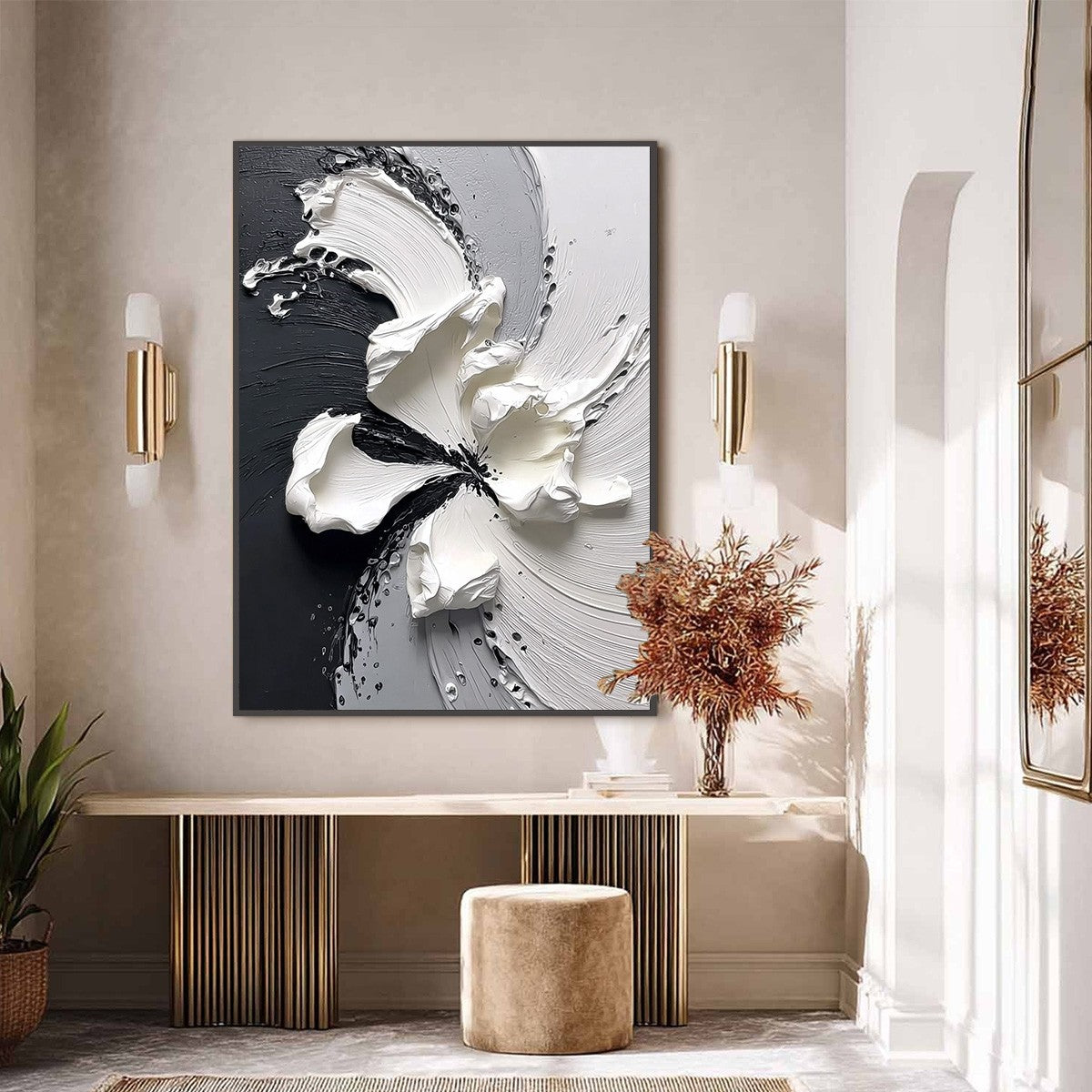 ECHOES IN WHITE: Textured Wabi-Sabi Abstract Floral Wall Art