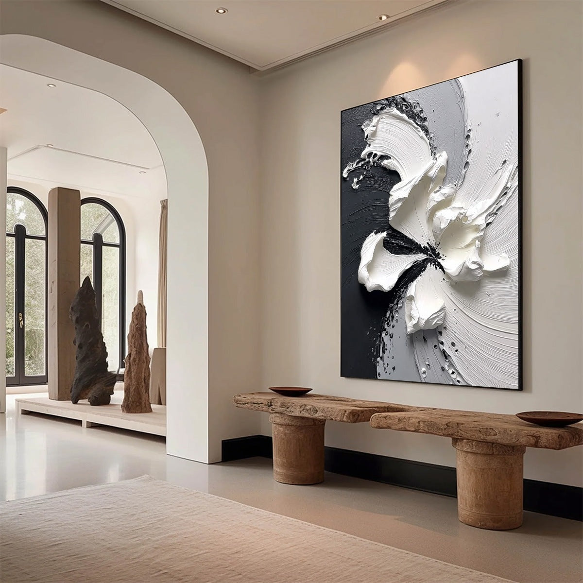ECHOES IN WHITE: Textured Wabi-Sabi Abstract Floral Wall Art