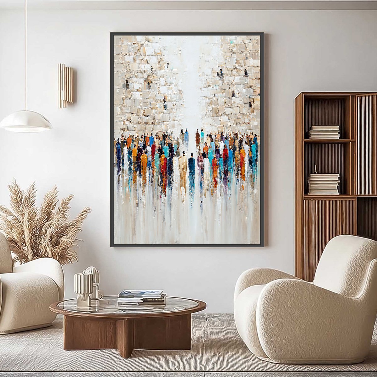 ECHOES OF FAITH: Textured Abstract Painting of a Spiritual Gathering