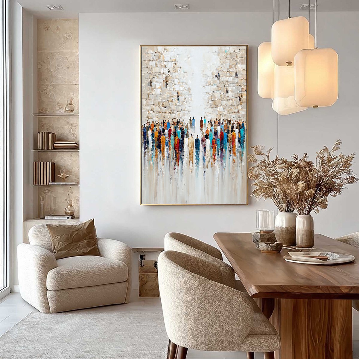 ECHOES OF FAITH: Textured Abstract Painting of a Spiritual Gathering