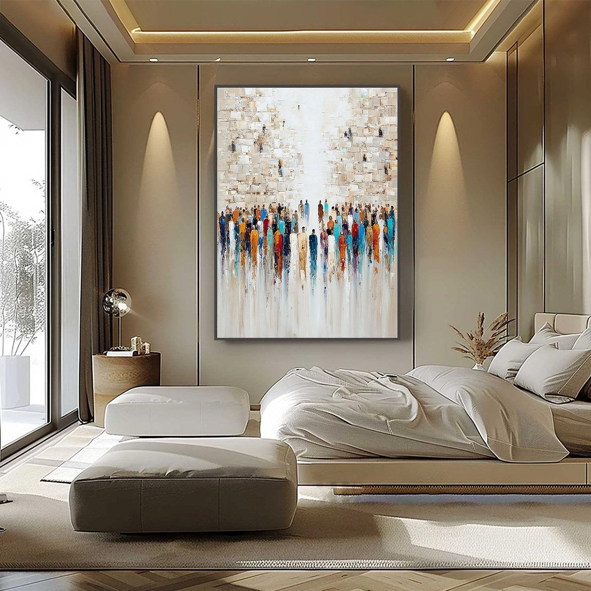 ECHOES OF FAITH: Textured Abstract Painting of a Spiritual Gathering