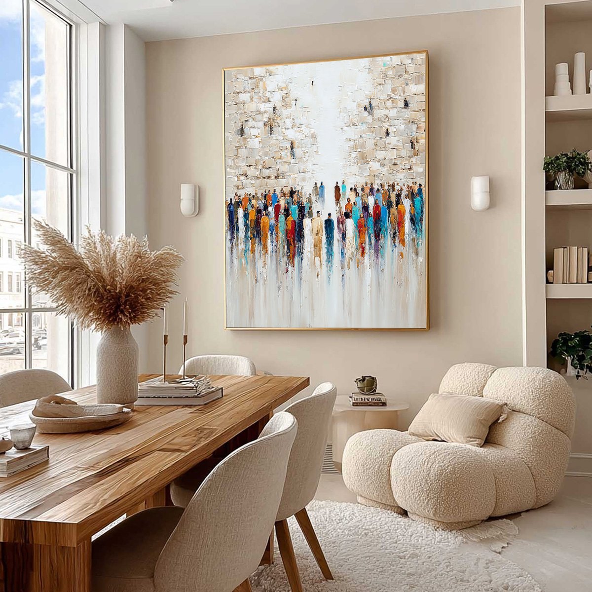 ECHOES OF FAITH: Textured Abstract Painting of a Spiritual Gathering