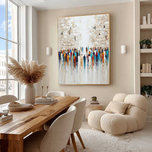ECHOES OF FAITH: Textured Abstract Painting of a Spiritual Gathering