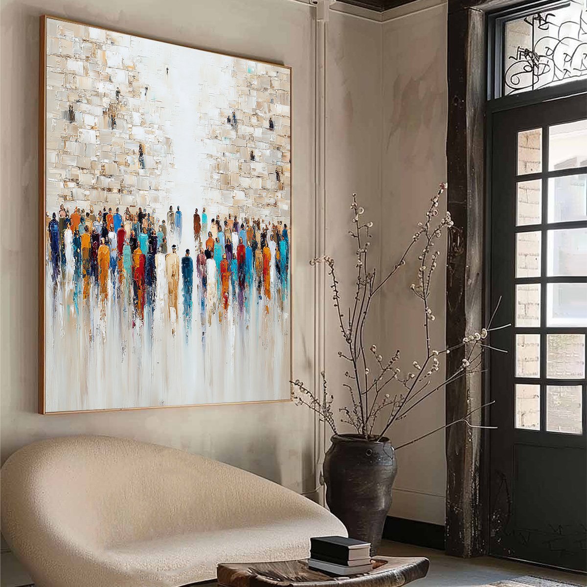 ECHOES OF FAITH: Textured Abstract Painting of a Spiritual Gathering