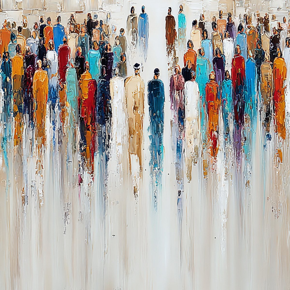 ECHOES OF FAITH: Textured Abstract Painting of a Spiritual Gathering