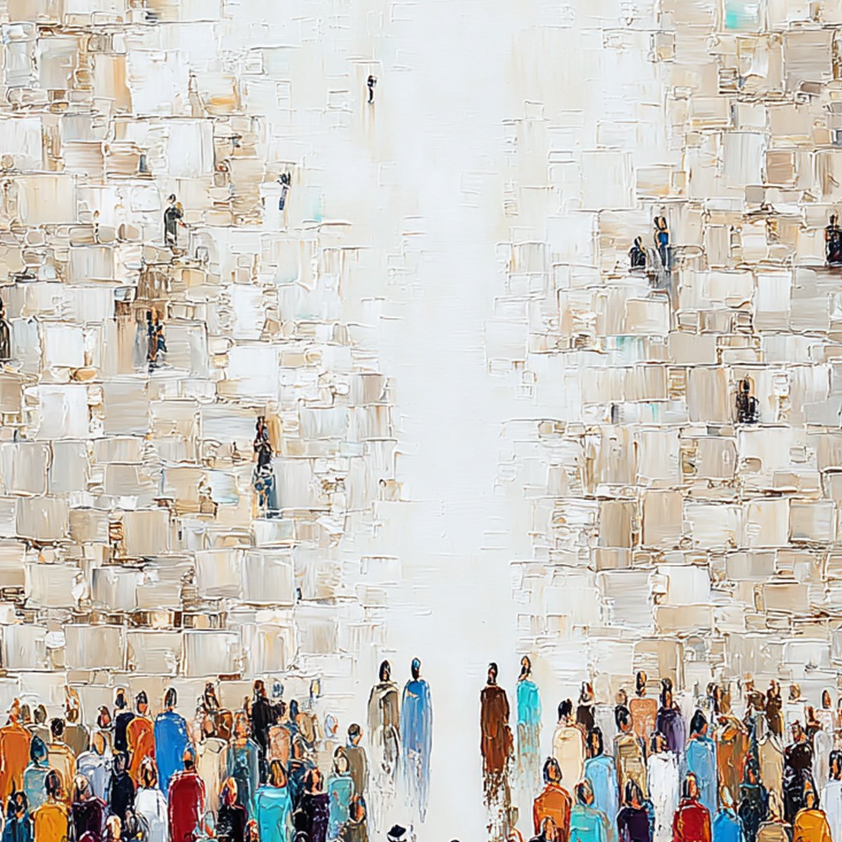 ECHOES OF FAITH: Textured Abstract Painting of a Spiritual Gathering