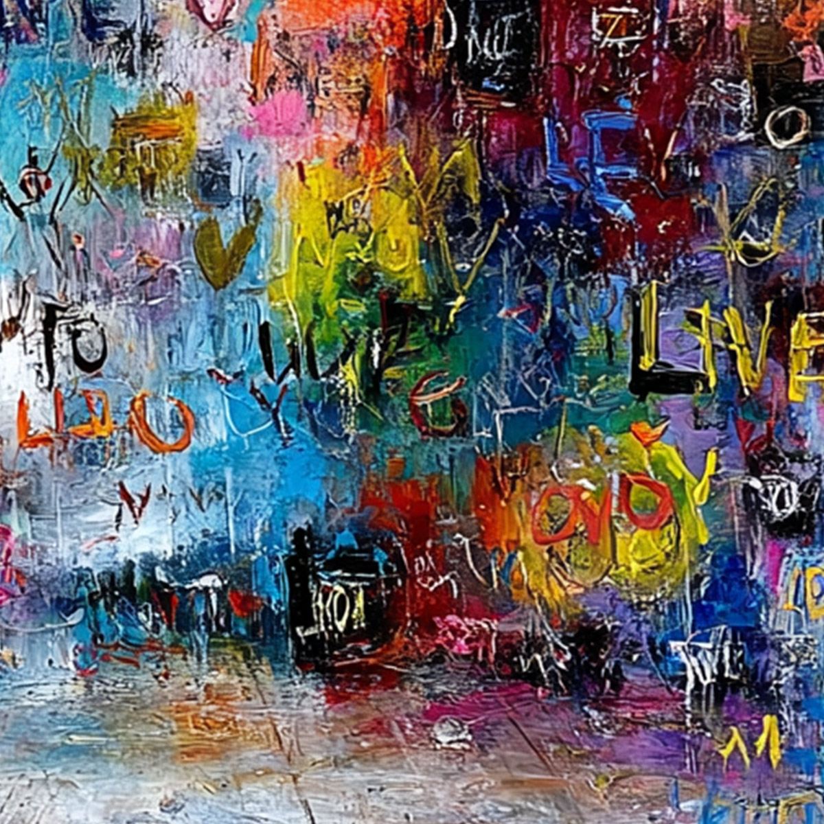 ECHOES OF LOVE: Vibrant Textured Abstract Graffiti Art Painting