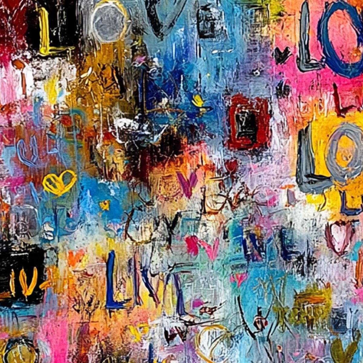 ECHOES OF LOVE: Vibrant Textured Abstract Graffiti Art Painting