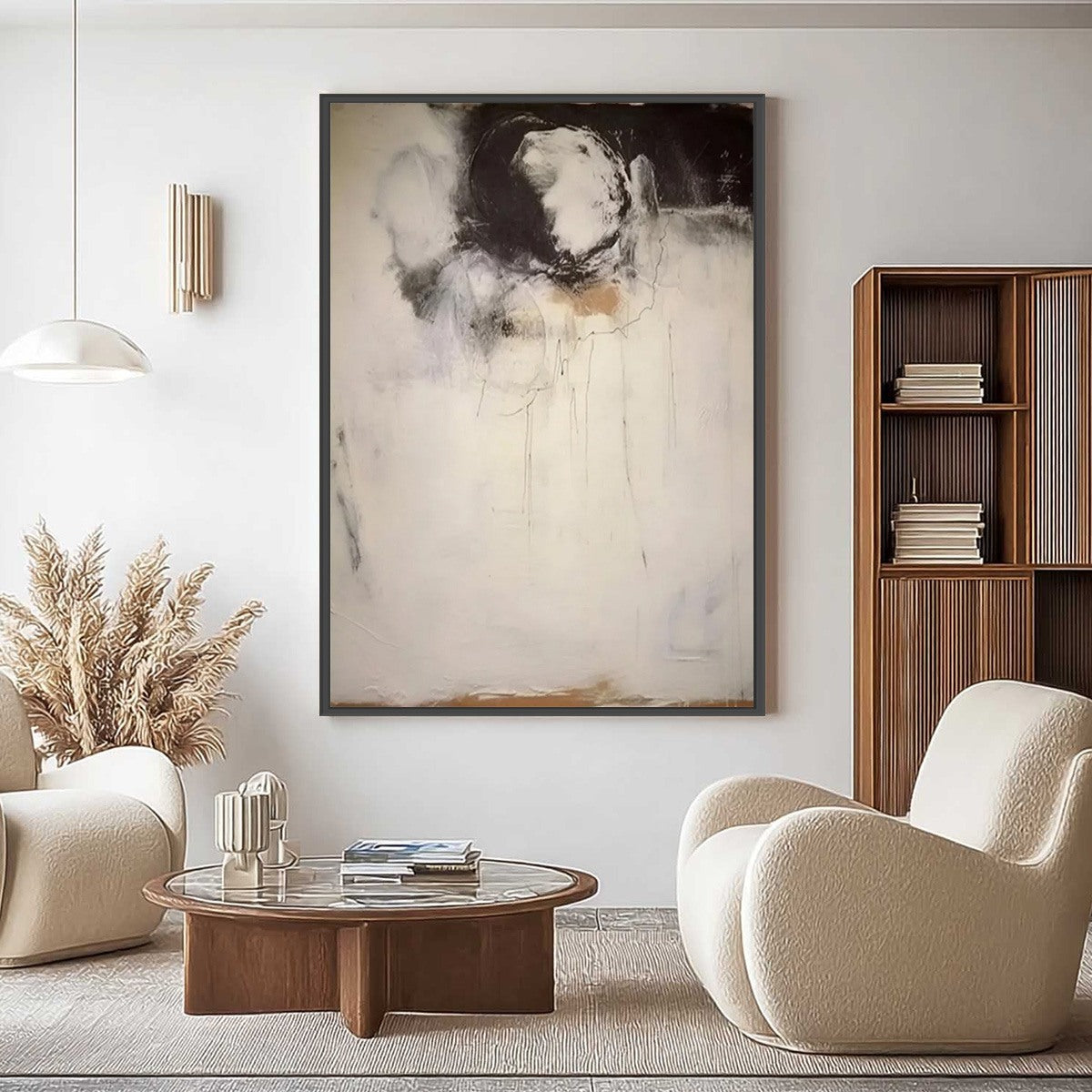 Echoes of Silence Black & White Abstract Wabi Sabi Oil Painting