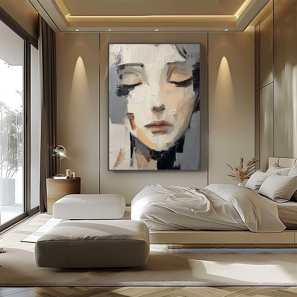 ECHOES OF SILENCE: Textured Abstract Portrait Oil Painting on Canvas