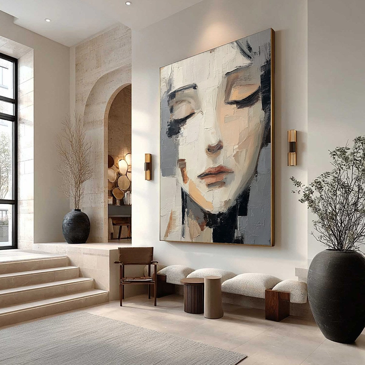 ECHOES OF SILENCE: Textured Abstract Portrait Oil Painting on Canvas