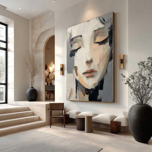 ECHOES OF SILENCE: Textured Abstract Portrait Oil Painting on Canvas