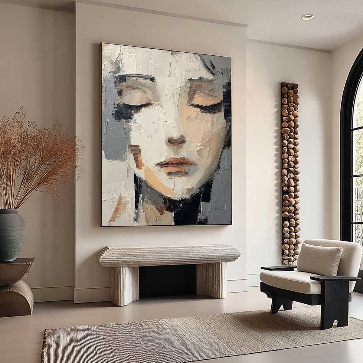 ECHOES OF SILENCE: Textured Abstract Portrait Oil Painting on Canvas