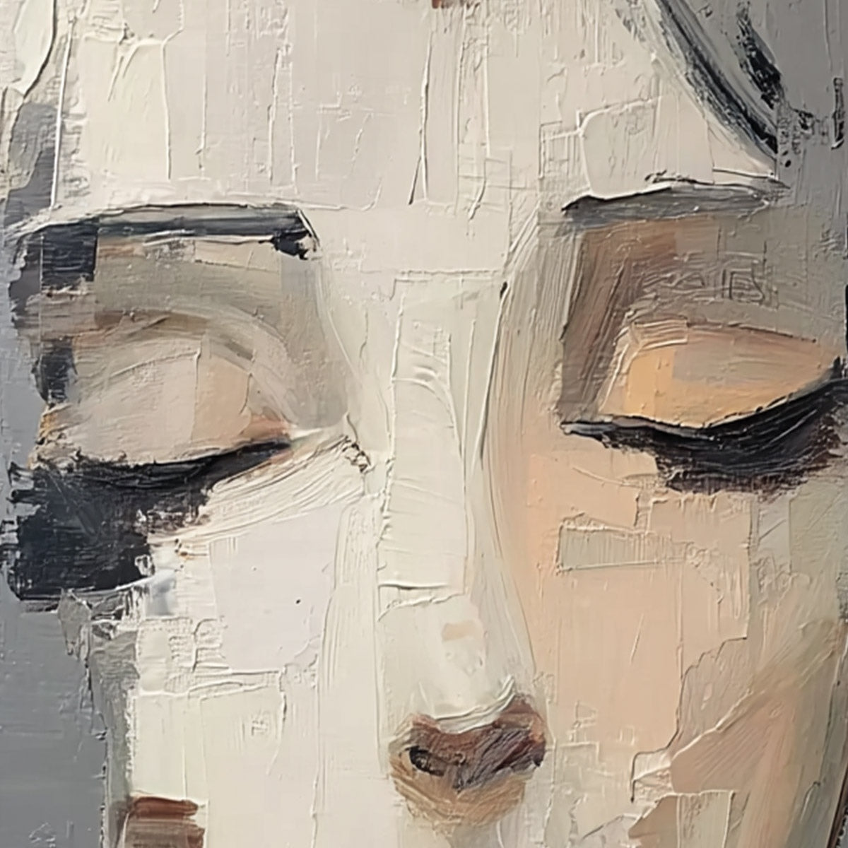 ECHOES OF SILENCE: Textured Abstract Portrait Oil Painting on Canvas
