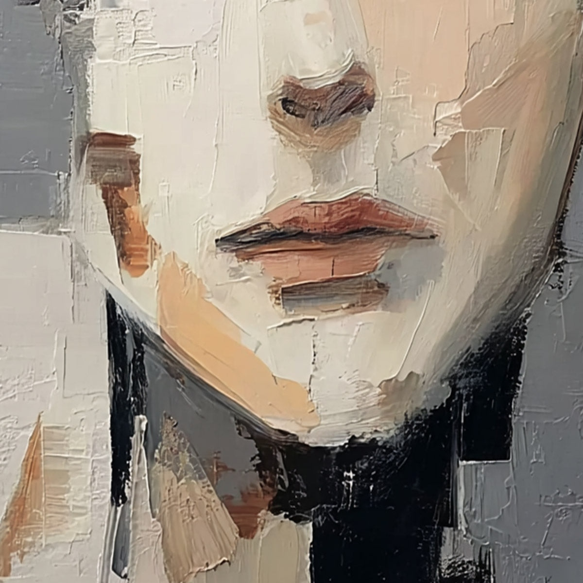 ECHOES OF SILENCE: Textured Abstract Portrait Oil Painting on Canvas