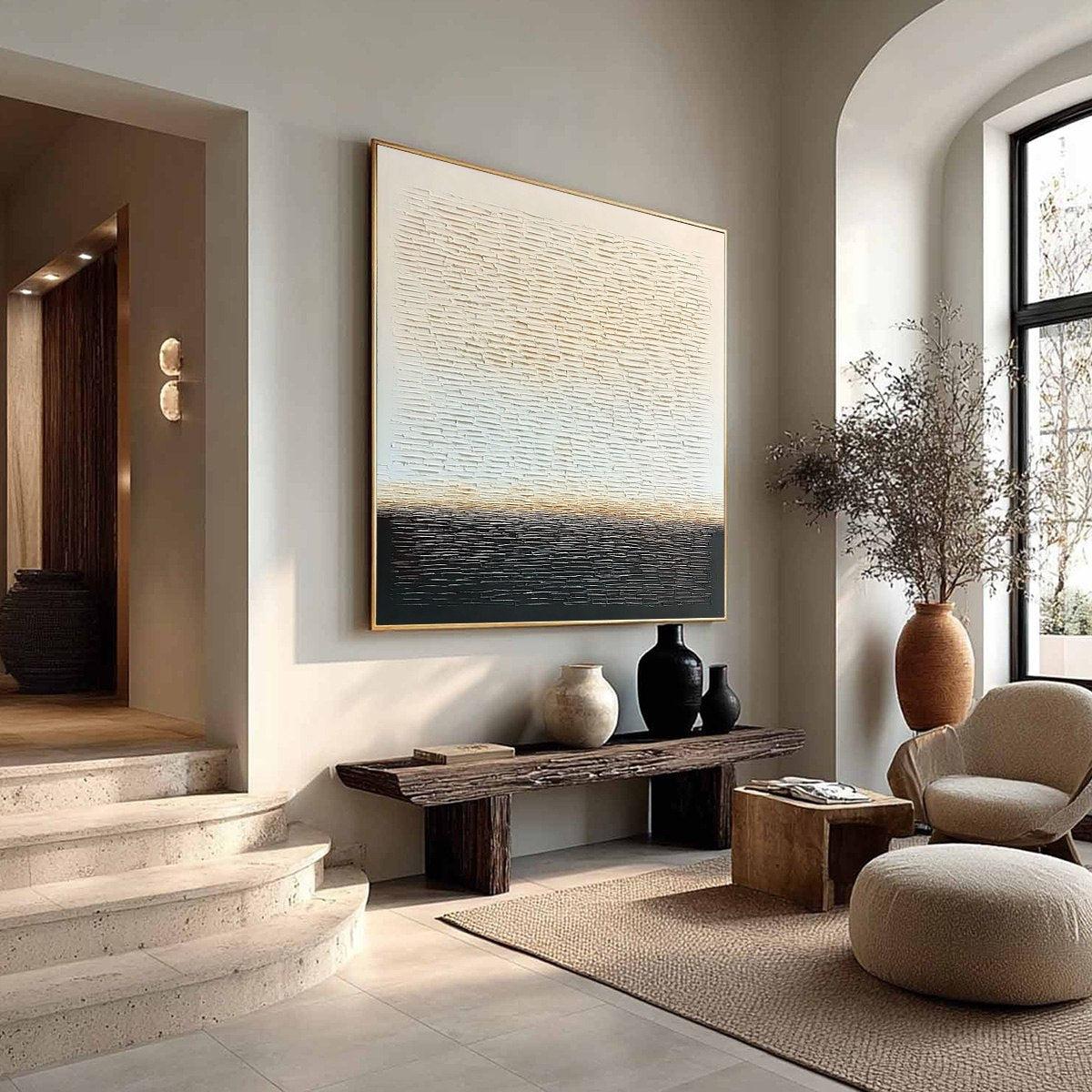 ECHOES OF STILLNESS: Large Square Textured Minimalist Abstract Painting