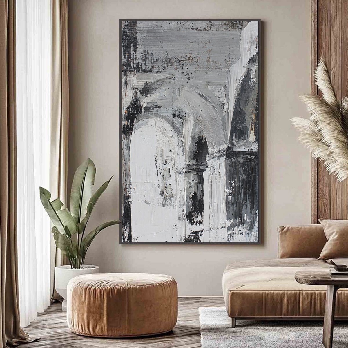 ECHOES OF THE ARCADE: Monochrome Abstract Architectural Painting