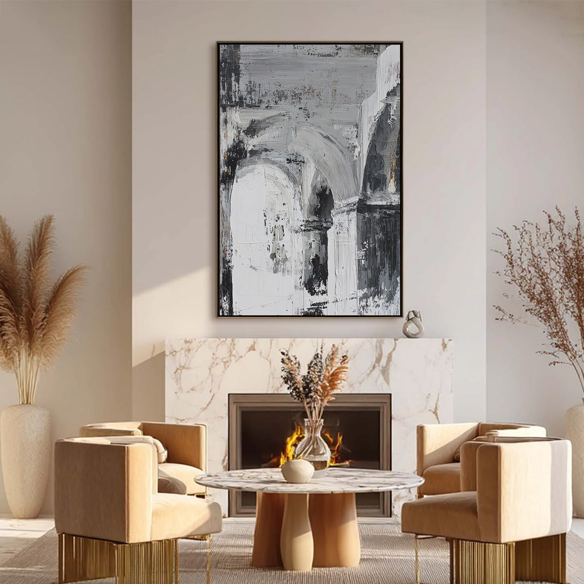 ECHOES OF THE ARCADE: Monochrome Abstract Architectural Painting