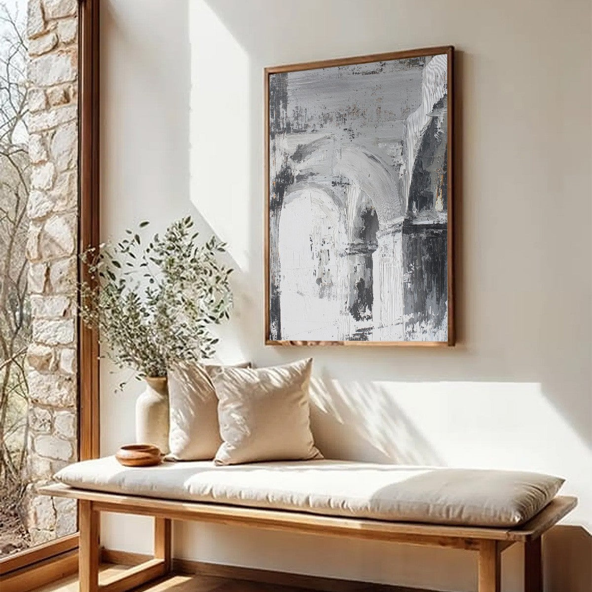 ECHOES OF THE ARCADE: Monochrome Abstract Architectural Painting