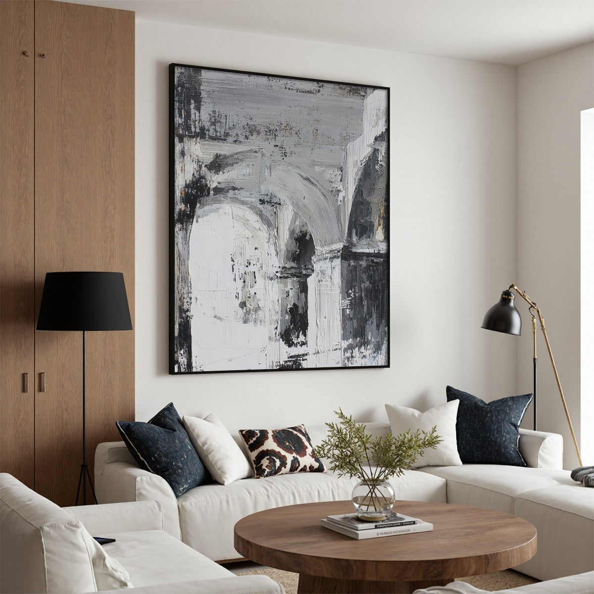 ECHOES OF THE ARCADE: Monochrome Abstract Architectural Painting