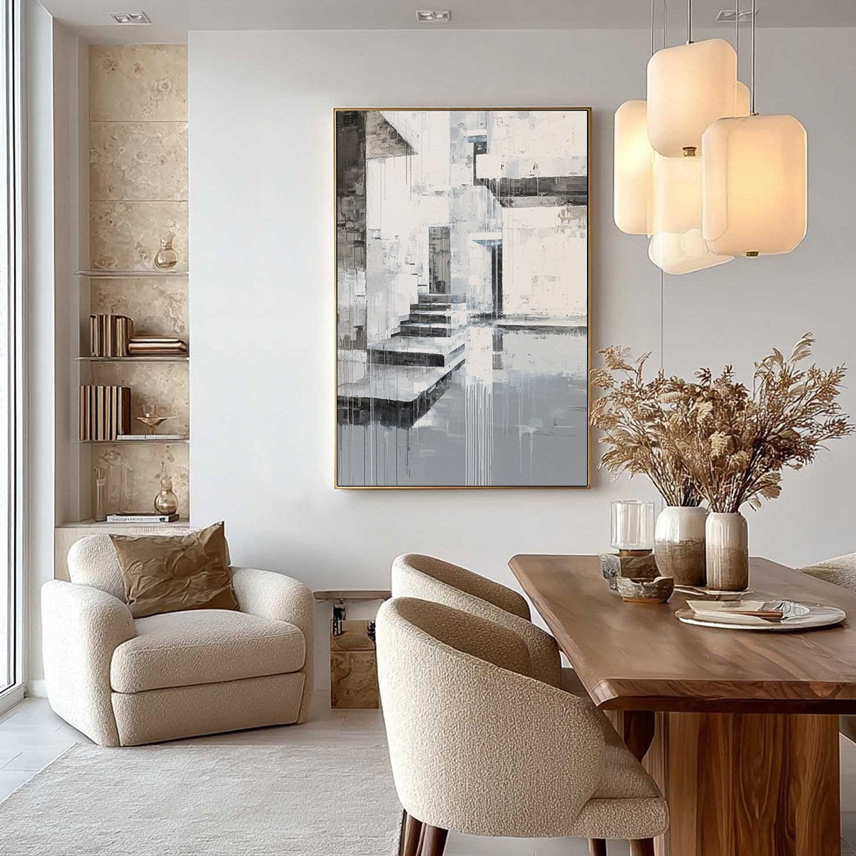 ECHOES IN CONCRETE: Monochrome Abstract Architectural Painting