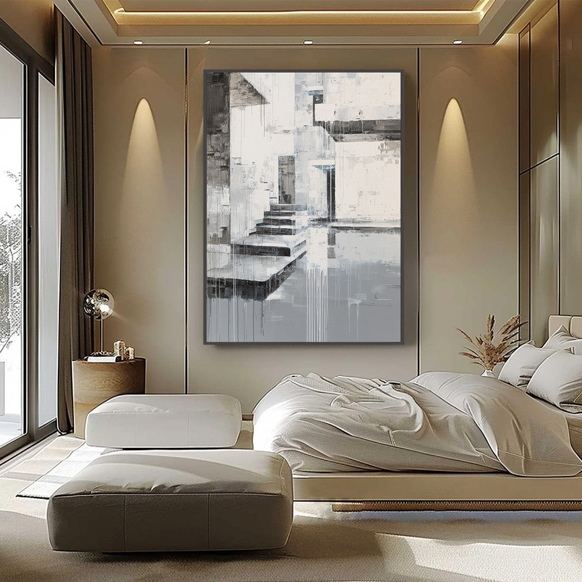 ECHOES IN CONCRETE: Monochrome Abstract Architectural Painting