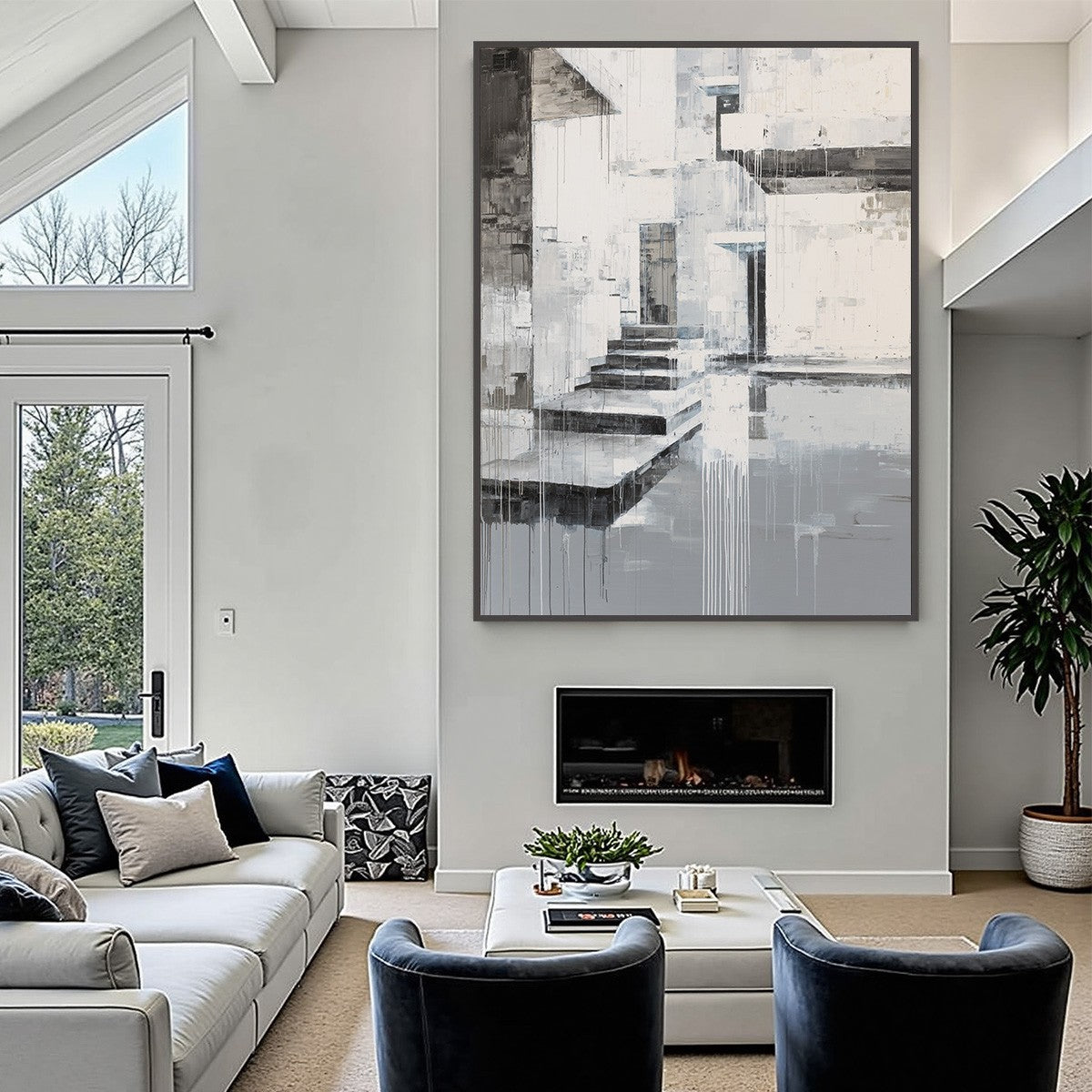 ECHOES IN CONCRETE: Monochrome Abstract Architectural Painting