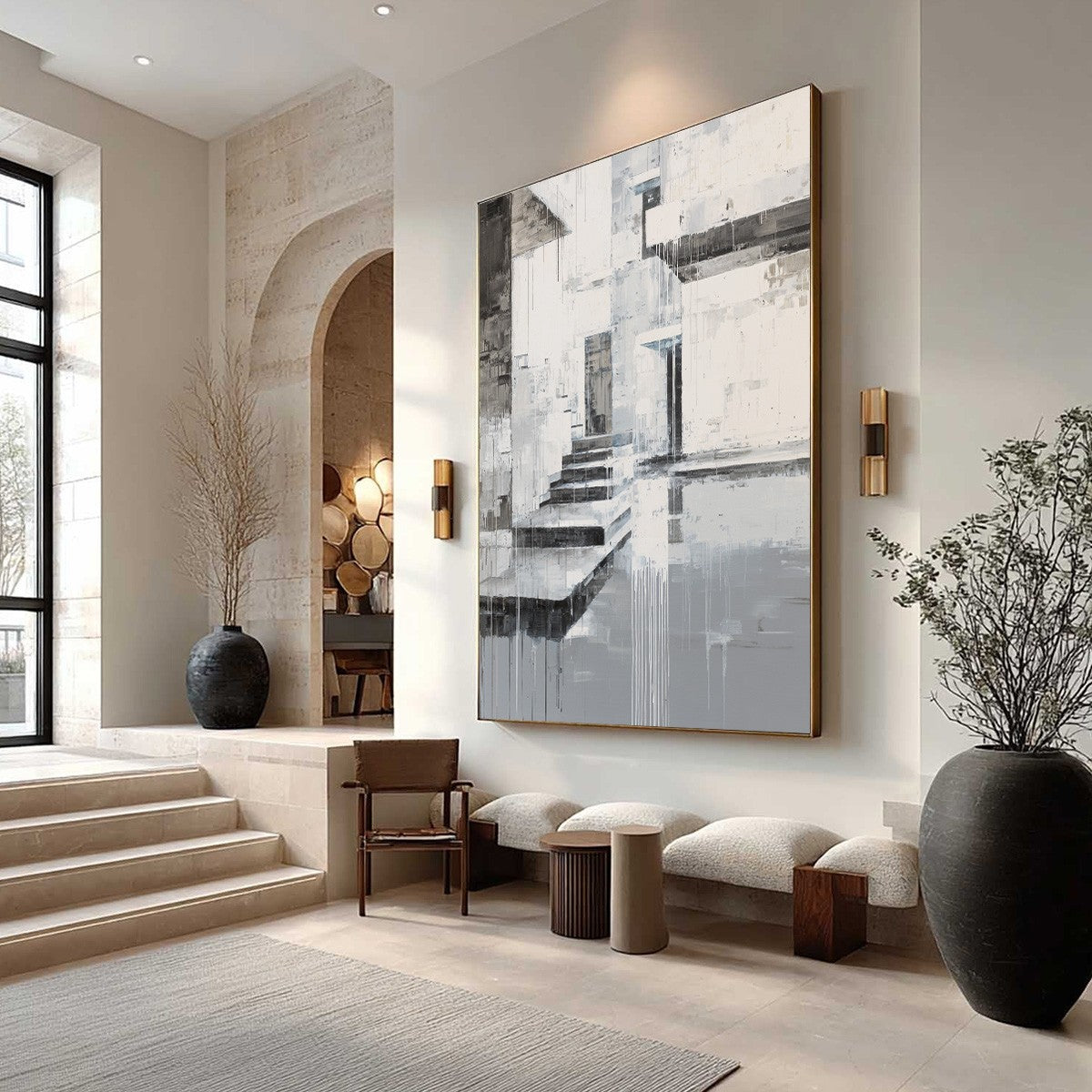 ECHOES IN CONCRETE: Monochrome Abstract Architectural Painting