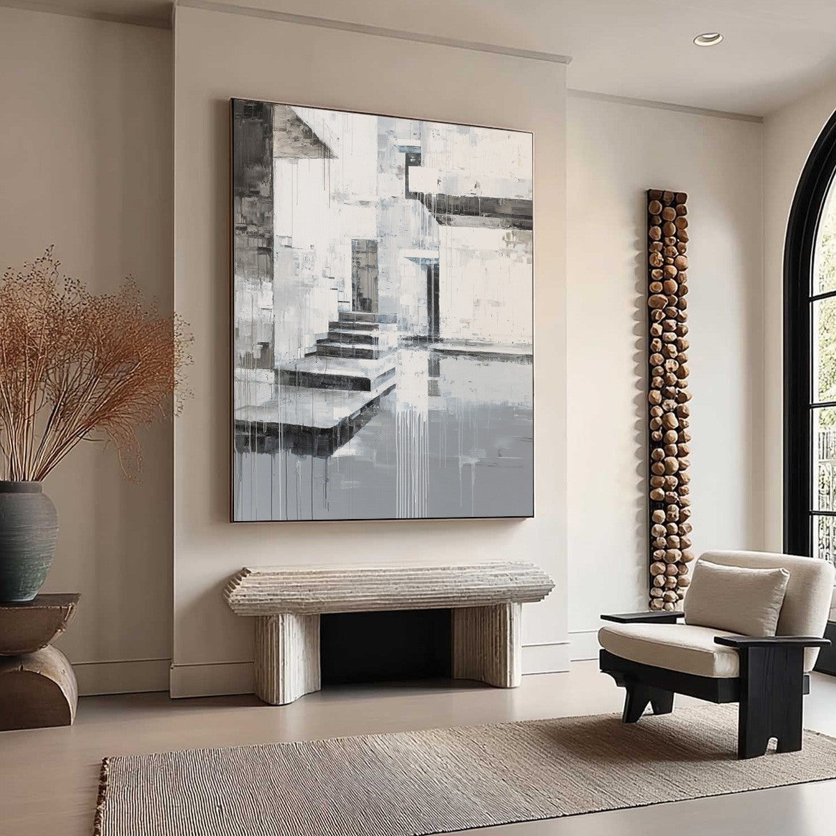 ECHOES IN CONCRETE: Monochrome Abstract Architectural Painting