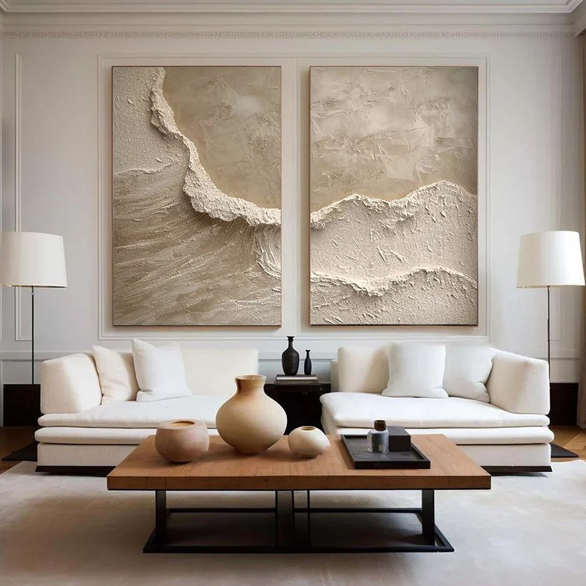 ECHOES OF THE SHORE: Wabi Sabi Textured Beach Painting Set
