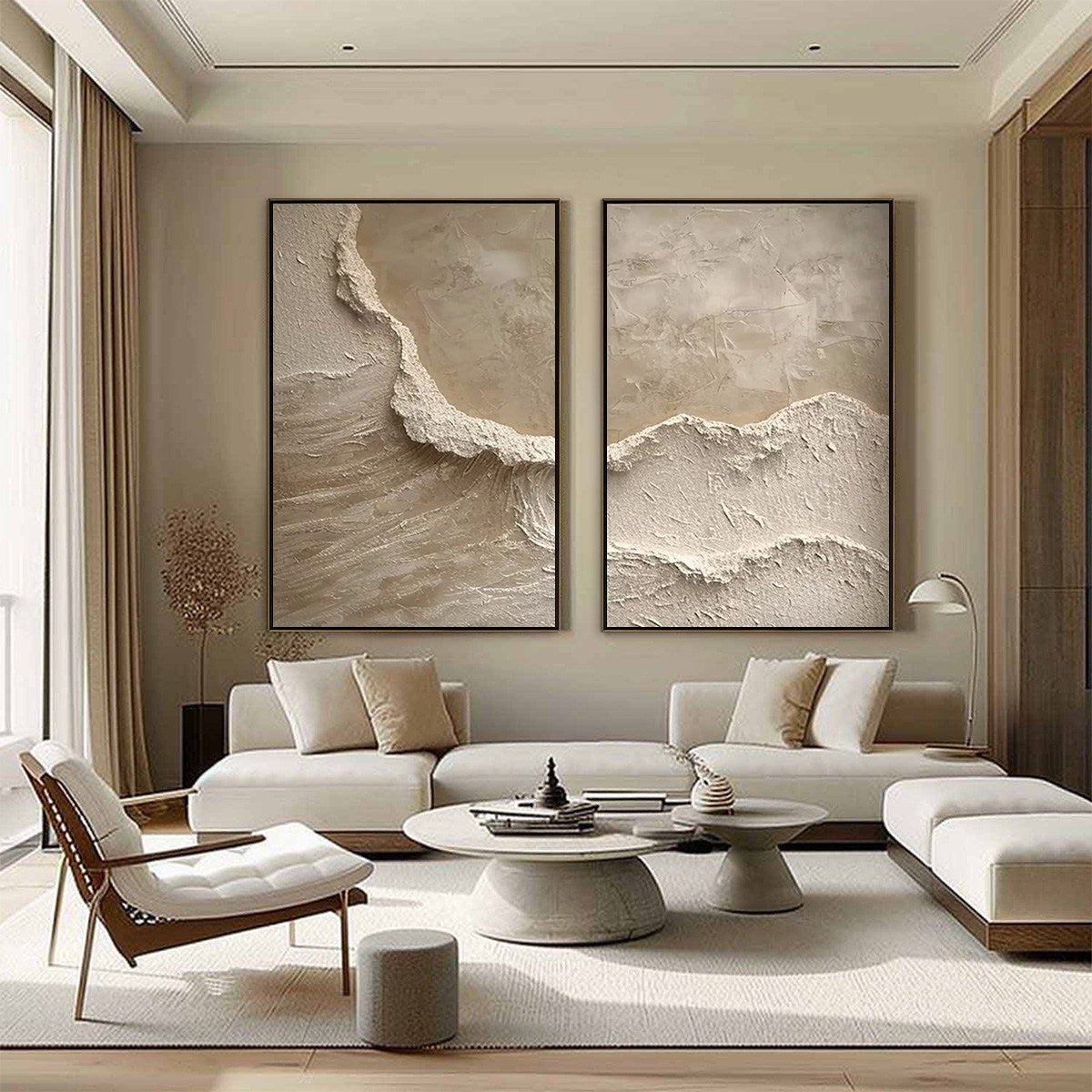 ECHOES OF THE SHORE: Wabi Sabi Textured Beach Painting Set