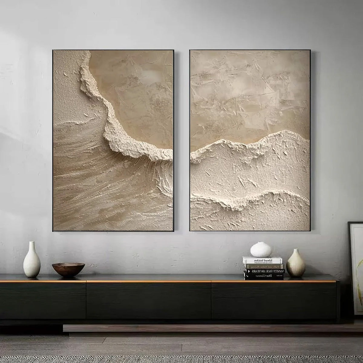 ECHOES OF THE SHORE: Wabi Sabi Textured Beach Painting Set