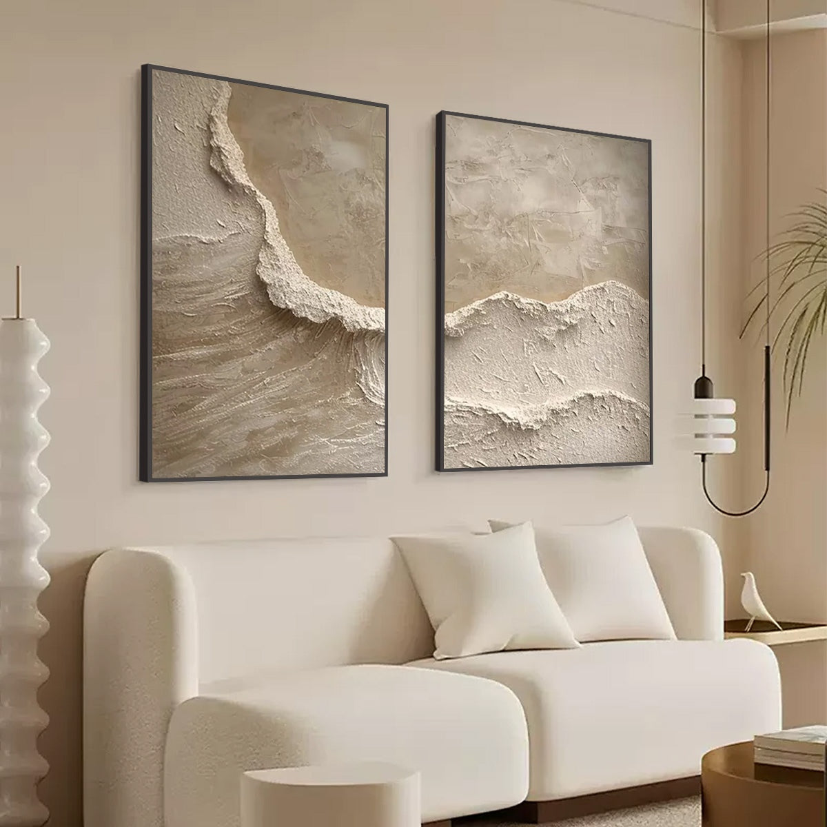 ECHOES OF THE SHORE: Wabi Sabi Textured Beach Painting Set