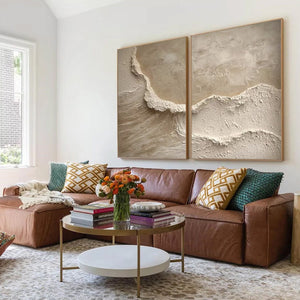 ECHOES OF THE SHORE: Wabi Sabi Textured Beach Painting Set