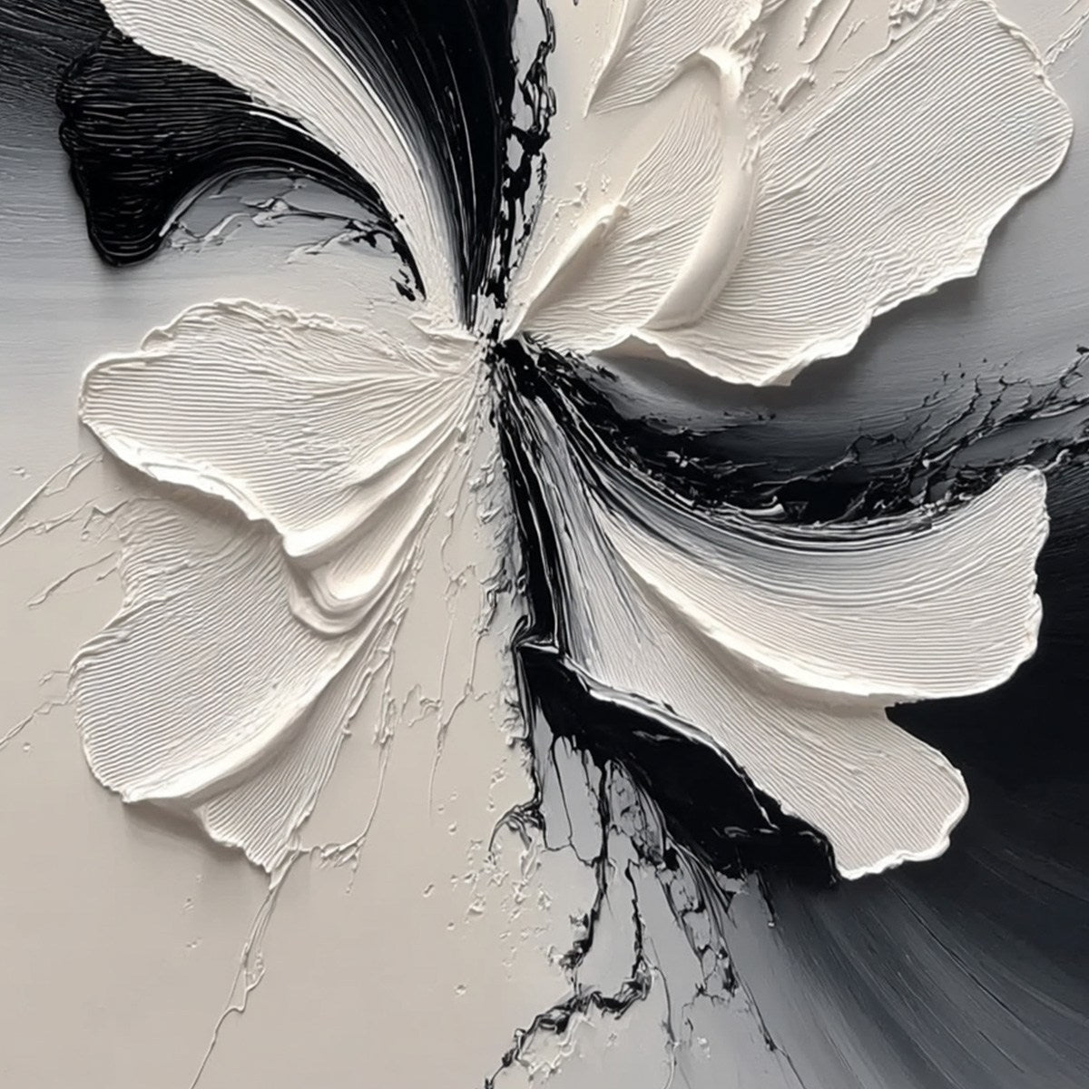 ECLIPSE BLOSSOM: Textured Black and White Abstract Impasto Painting