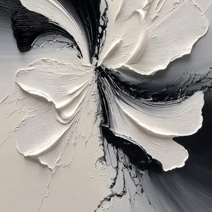 ECLIPSE BLOSSOM: Textured Black and White Abstract Impasto Painting