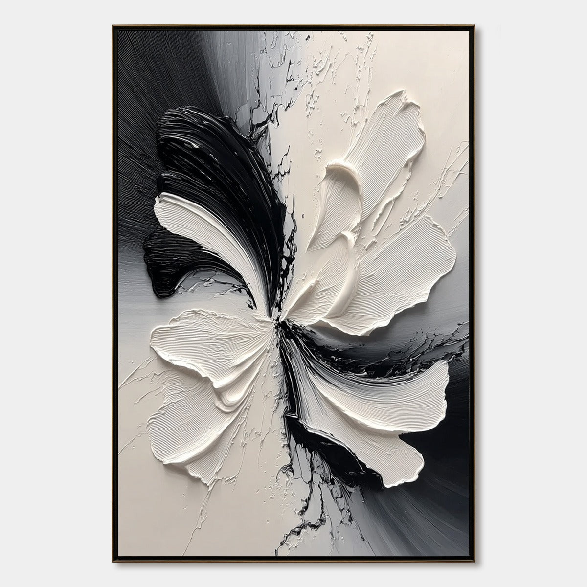 ECLIPSE BLOSSOM: Textured Black and White Abstract Impasto Painting