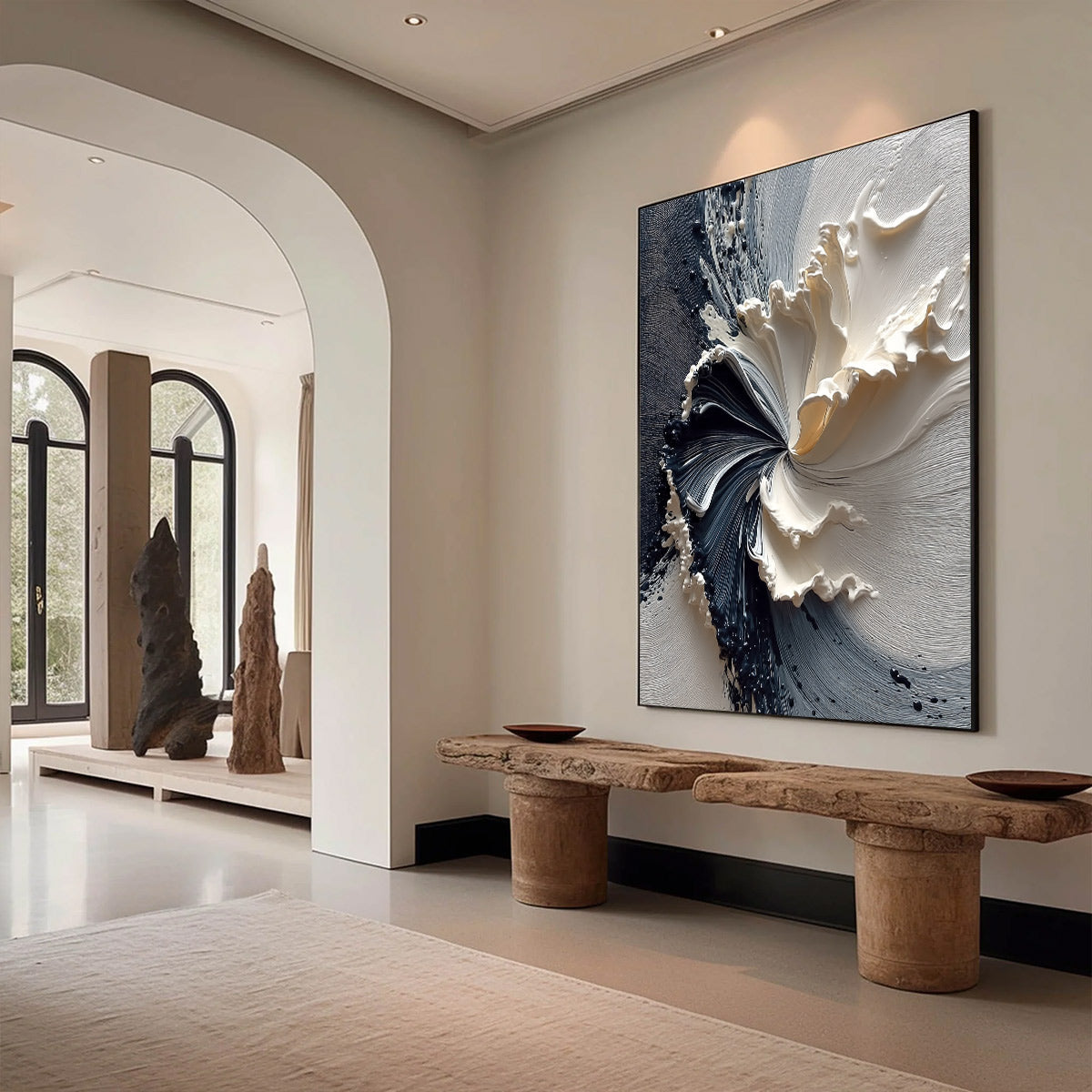 ECLIPSE IN BLOOM: Textured Wabi Sabi Abstract Floral Painting