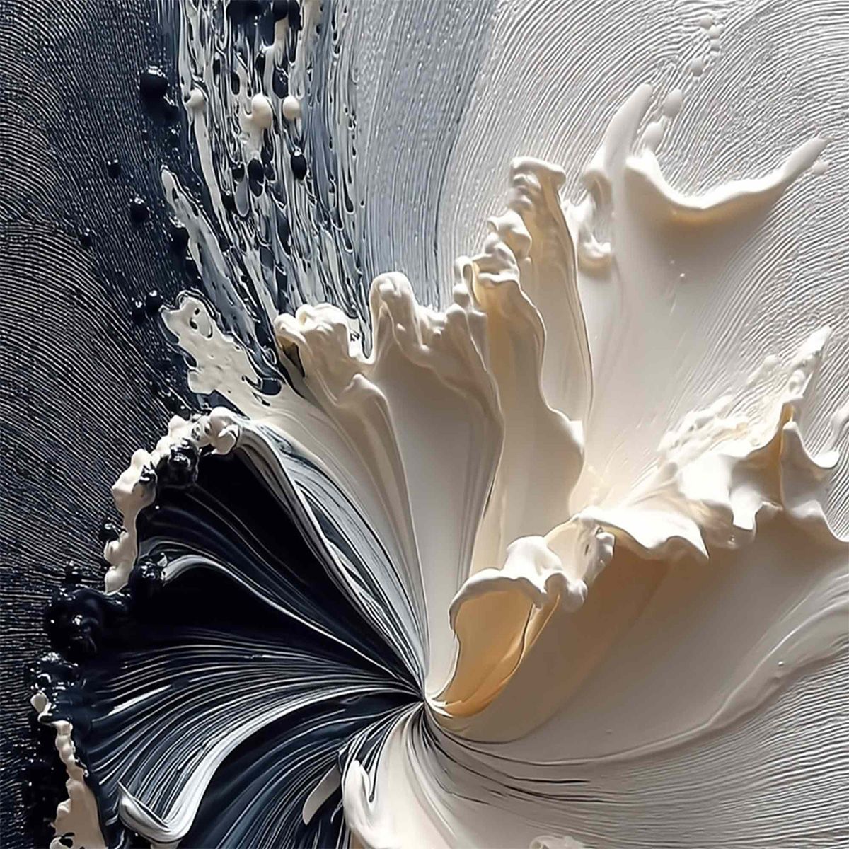 Eclipse in Bloom | Textured Black and White Abstract Oil Painting