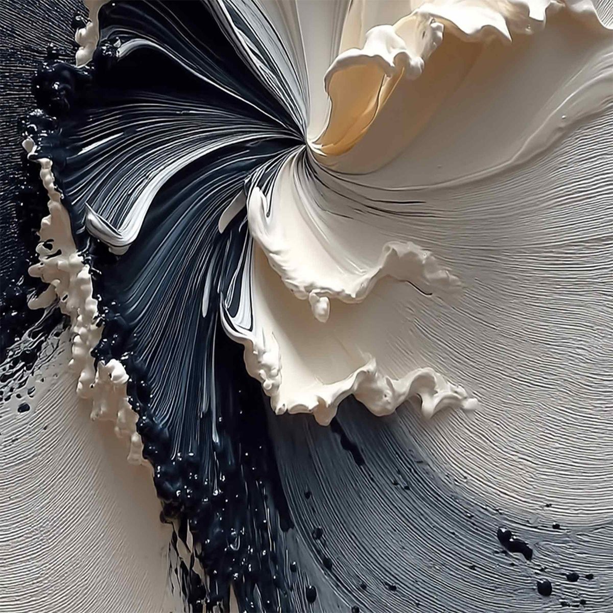 Eclipse in Bloom | Textured Black and White Abstract Oil Painting