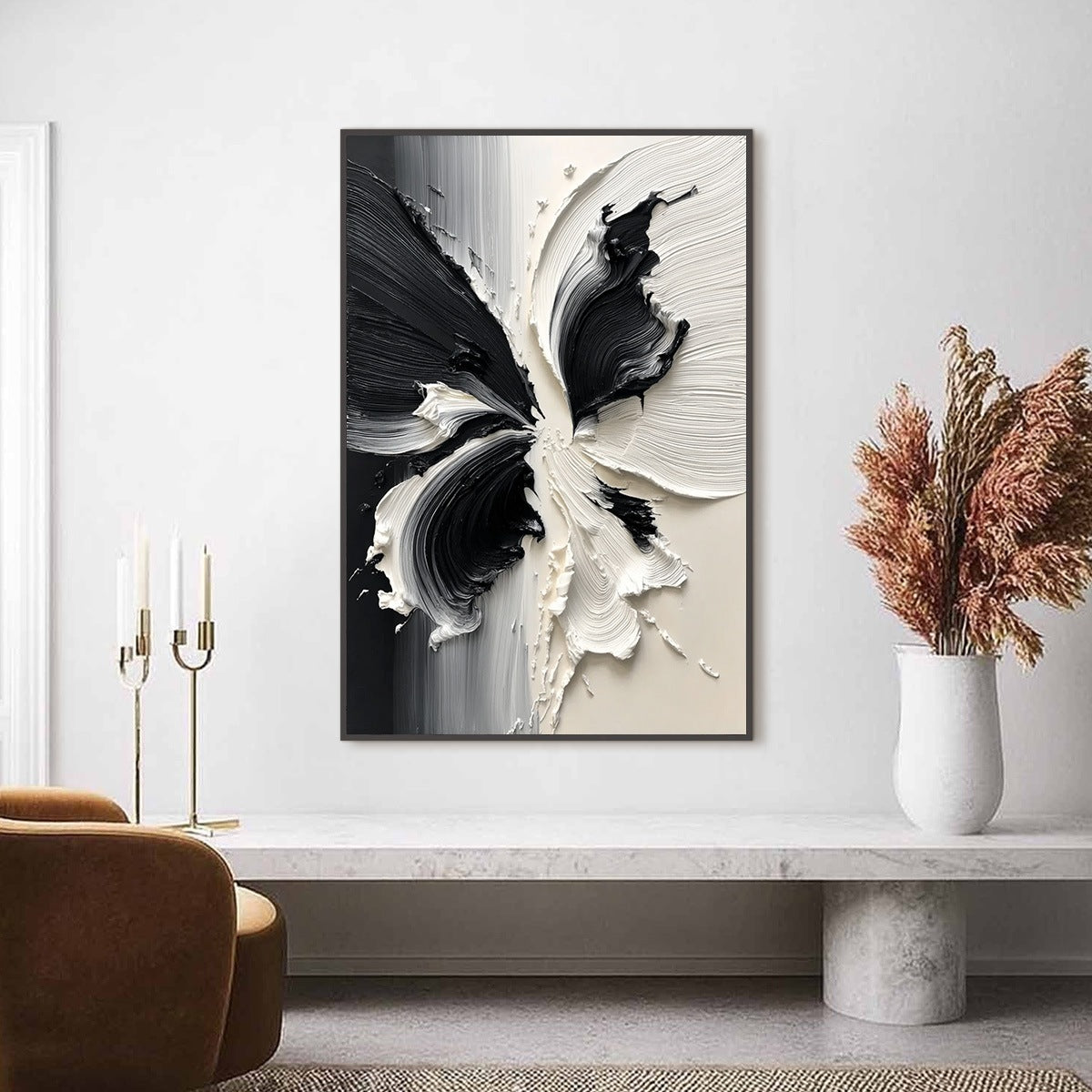 ECLOSION: Black and White Wabi Sabi Textured Abstract Flower Painting