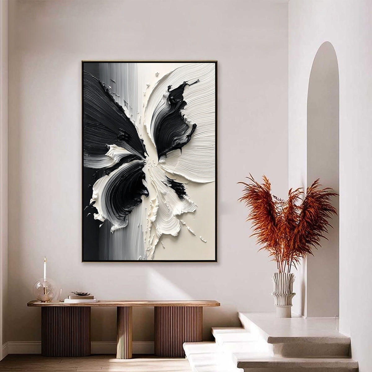 ECLOSION: Black and White Wabi Sabi Textured Abstract Flower Painting