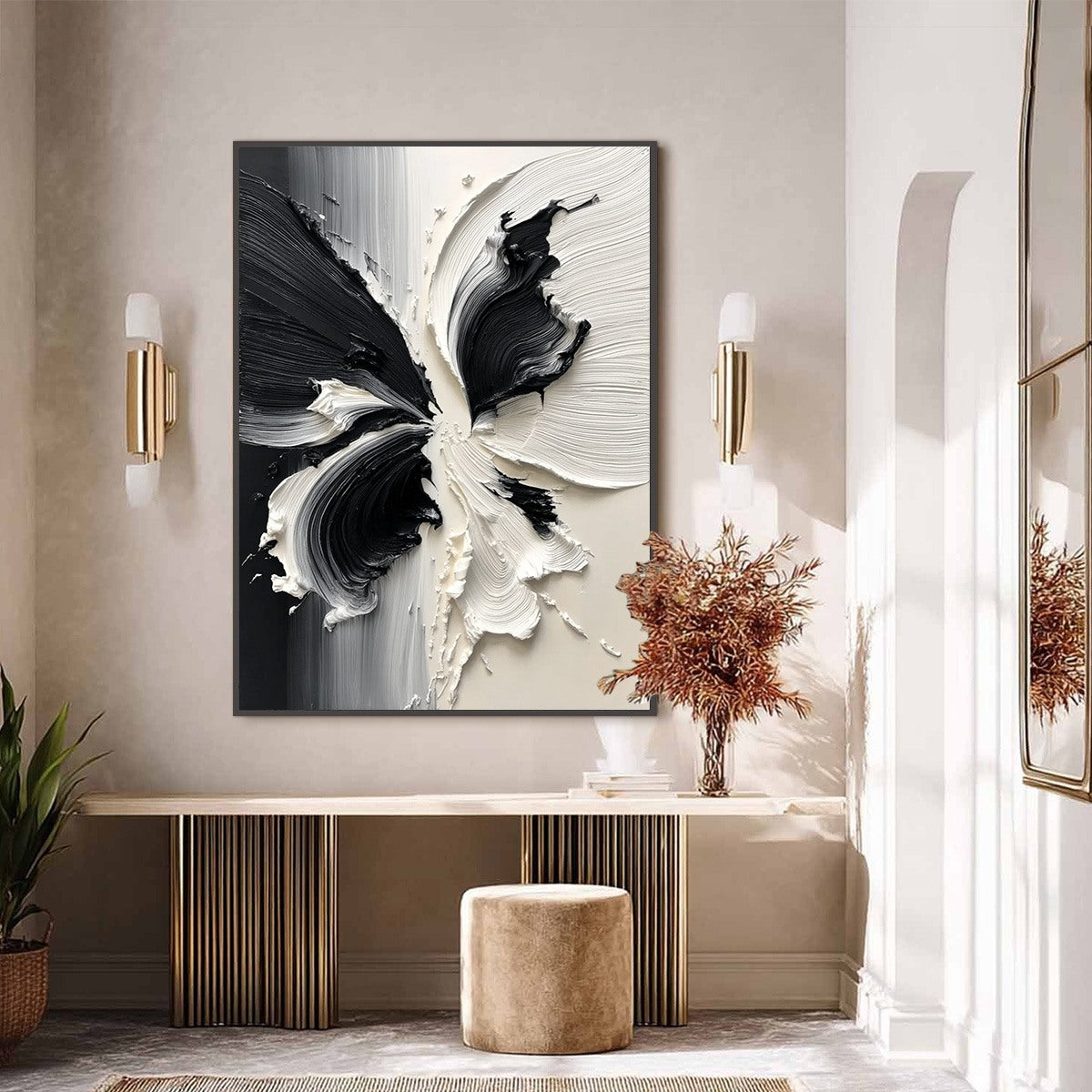 ECLOSION: Black and White Wabi Sabi Textured Abstract Flower Painting
