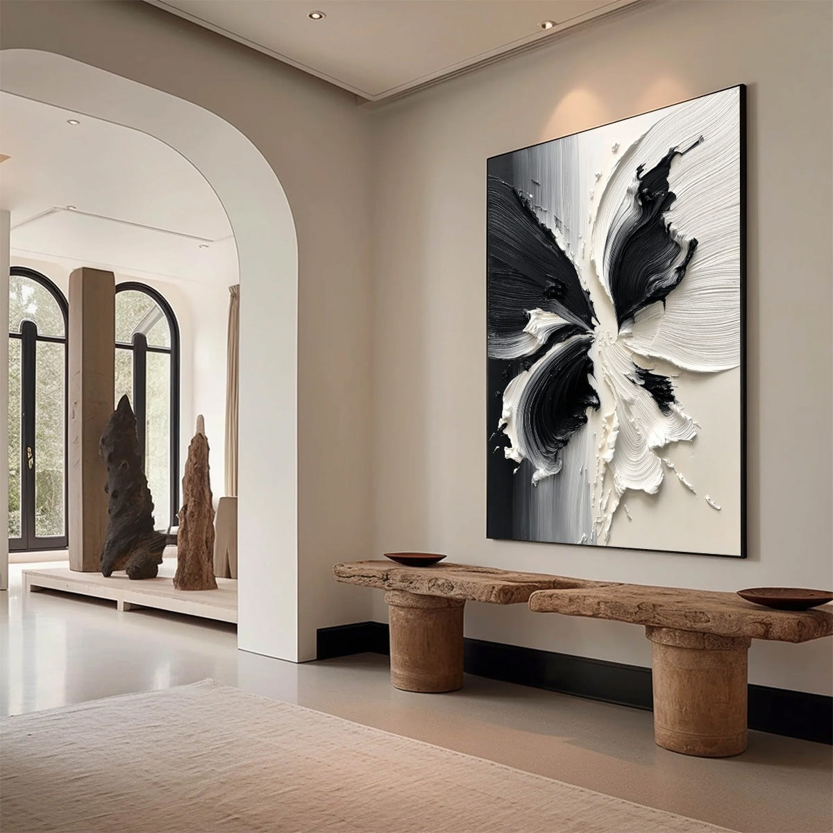 ECLOSION: Black and White Wabi Sabi Textured Abstract Flower Painting
