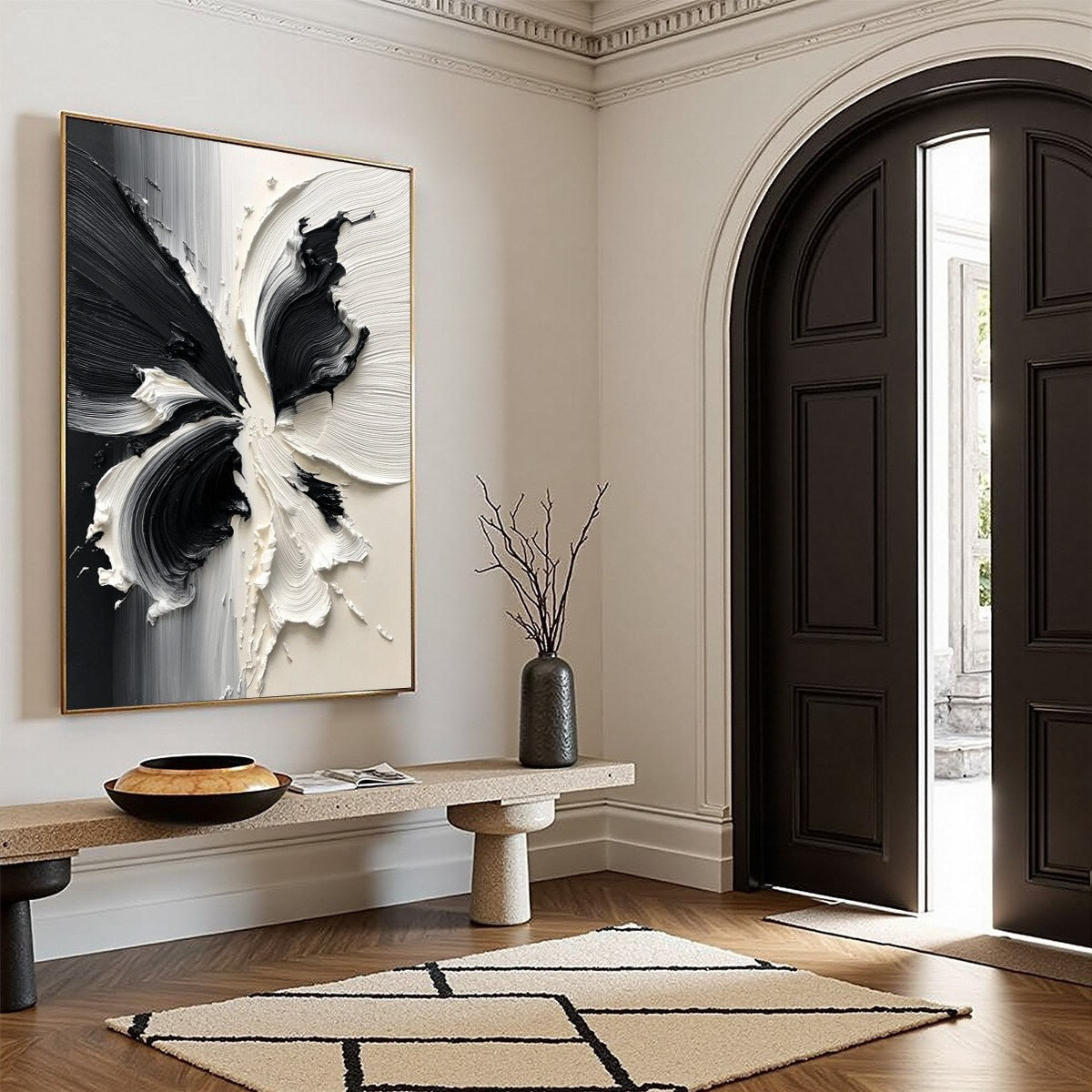 ECLOSION: Black and White Wabi Sabi Textured Abstract Flower Painting