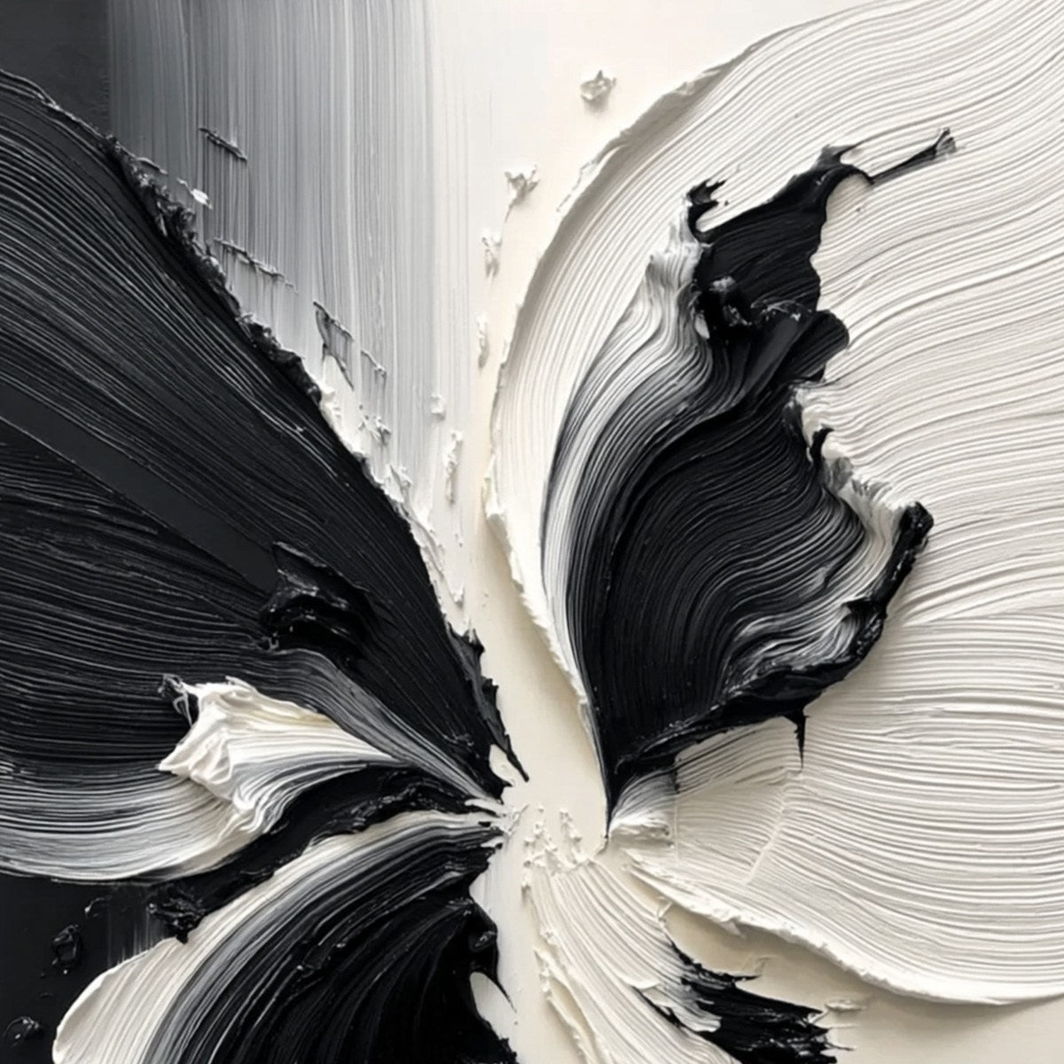 ECLOSION: Black and White Wabi Sabi Textured Abstract Flower Painting