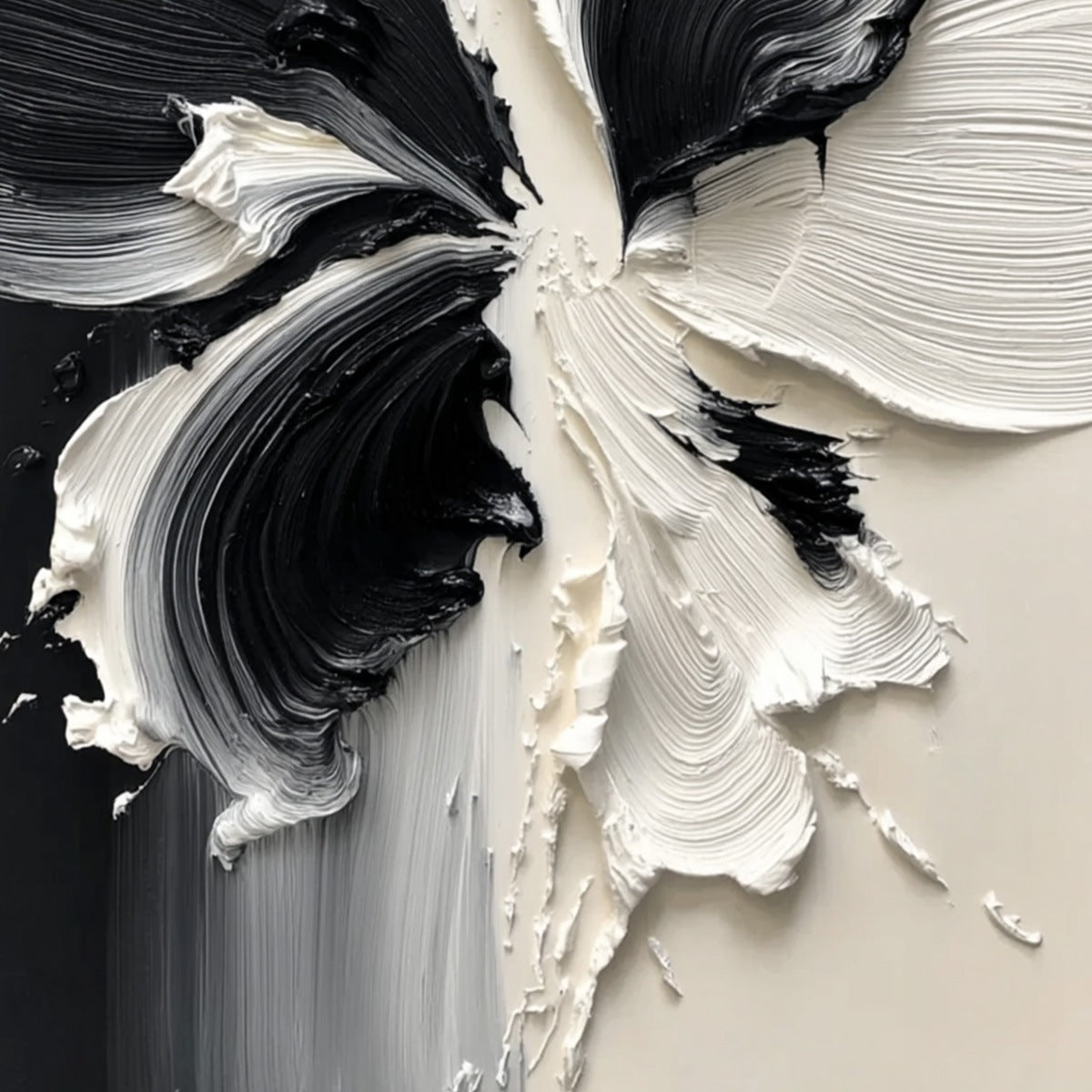 ECLOSION: Black and White Wabi Sabi Textured Abstract Flower Painting